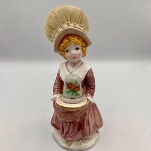 VGT Schmid sewing pin cushion Thimble holder Victorian porcelain lady doll.